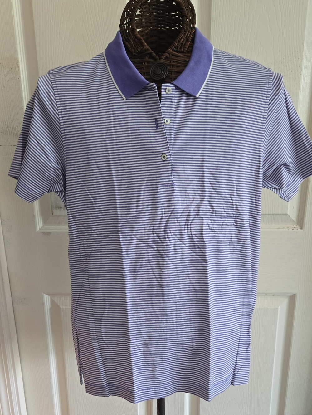Fairway & Greene Women's  Lavender and White Striped Polo with  Lavender Collar
